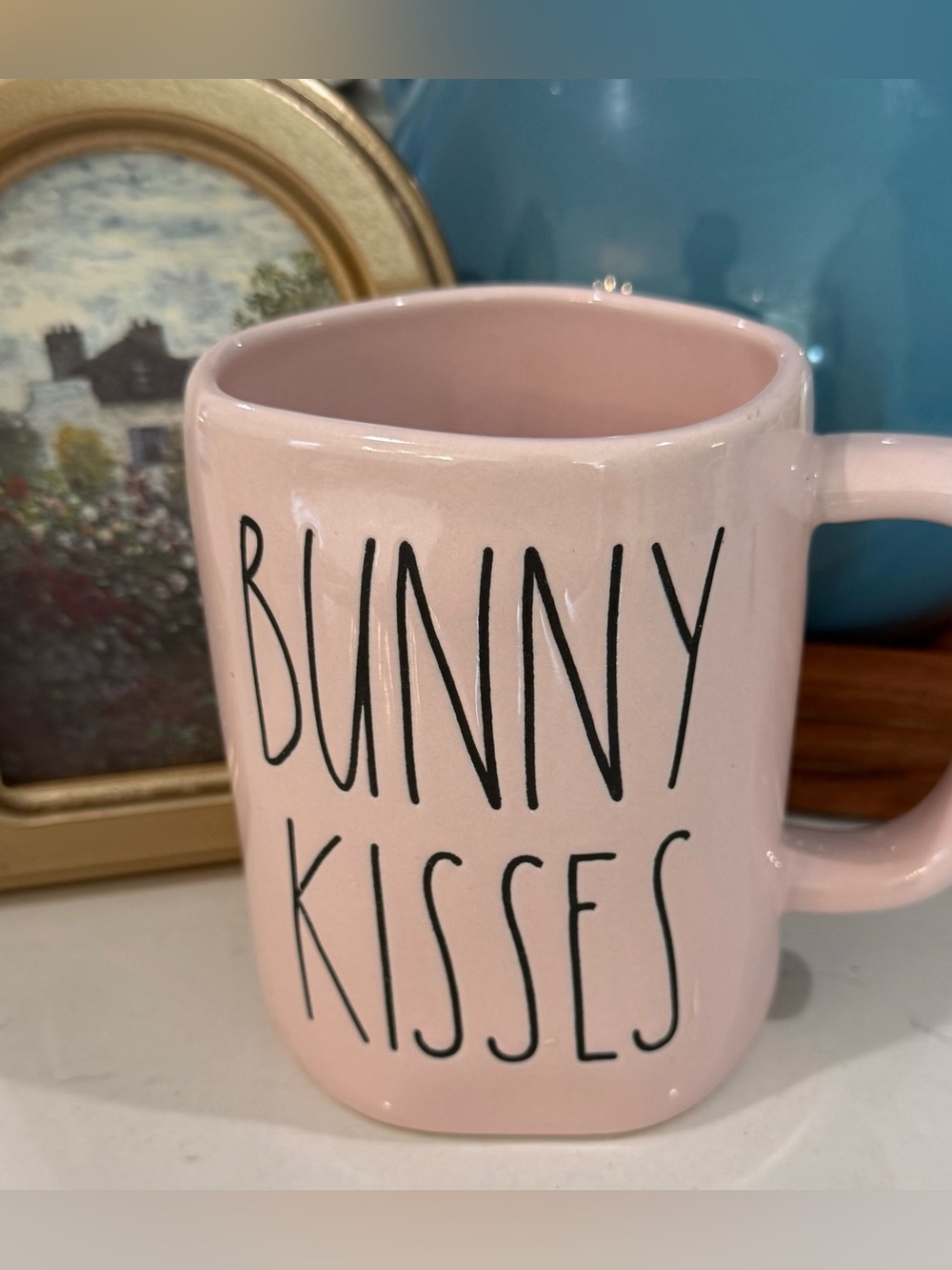 New Rae Dunn Bunny Kisses Mug Pink 16oz Big Coffee Tea Ceramic Artisan Magenta